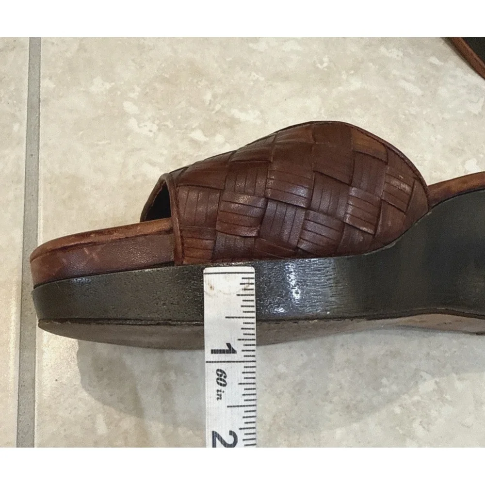 Cole Haan‎ Air Footbed Slip On Brown Woven Leather Wedge Sz 7.5 B Comfort